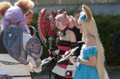 3 cosplayers одетого как характер Elin от онлайн игры Tera стоковые изображения 3 cosplayers одетого как характер Elin от онлайн игры Tera стоковые изображения