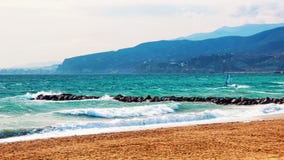 Costa de Almeria, Spain beach with kitesurfing Stock Images Costa de Almeria, Spain beach with kitesurfing Stock Images