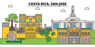 Costa Rica, horizonte de la ciudad del esquema de San Jose, ejemplo linear ilustración del vector Costa Rica, horizonte de la ciudad del esquema de San Jose, ejemplo linear ilustración del vector