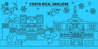 Costa Rica, orizzonte di vacanze invernali di San José Il Buon Natale, buon anno ha decorato l'insegna con Santa Claus costa illustrazione vettoriale Costa Rica, orizzonte di vacanze invernali di San José Il Buon Natale, buon anno ha decorato l'insegna con Santa Claus costa illustrazione vettoriale