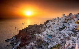Coucher Du Soleil Doia Dans Santorini Islande Grèce Dans L