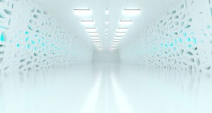 Couloir abstrait de la science fiction long avec des lumières rendu 3d Illustration Stock Couloir abstrait de la science fiction long avec des lumières rendu 3d Illustration Stock