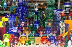 Counter with bohemian glass royalty free stock photo Counter with bohemian glass royalty free stock photo
