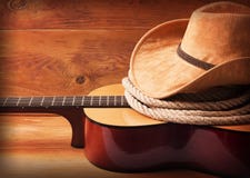 Country Music Picture With Guitar And Cowboy Hat Stock Photography