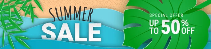 Coupe horizontale étroite de papier de bannière de vente d'été illustration stock Coupe horizontale étroite de papier de bannière de vente d'été illustration stock