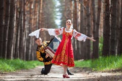 Couple dancing in russian traditional dress stock images Couple dancing in russian traditional dress stock images