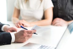 Couple having meeting with legal advisor, real estate agent. royalty free stock photos Couple having meeting with legal advisor, real estate agent. royalty free stock photos
