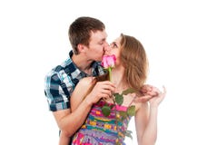Couple In Love With A Rose Stock Photography