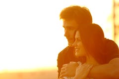 Couple in love contemplating views at sunset stock photography Couple in love contemplating views at sunset stock photography