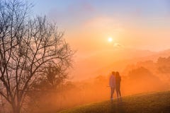 couple of love selfie with relax motion in sunset time on mounta royalty free stock photos couple of love selfie with relax motion in sunset time on mounta royalty free stock photos