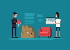 Couple Movin to a New House royalty free illustration Couple Movin to a New House royalty free illustration