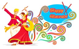 Couple playing Dandiya on Navratri stock illustration Couple playing Dandiya on Navratri stock illustration