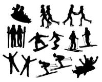 Couple`s Winter fun activities silhouettes set vector illustration Couple`s Winter fun activities silhouettes set vector illustration