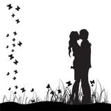 Couple silhouette,kiss,meadow
