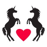 Couple unicorns with heart, black and red silhouettes. Festive card. Vector illustration vector illustration Couple unicorns with heart, black and red silhouettes. Festive card. Vector illustration vector illustration