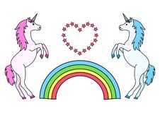 Couple unicorns with rainbow and heart. Vector illustration vector illustration Couple unicorns with rainbow and heart. Vector illustration vector illustration