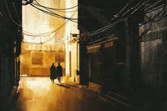 Couple walking in alley at night royalty free stock images Couple walking in alley at night royalty free stock images