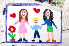 Couples des lesbiennes et de l'enfant adopté illustration stock Couples des lesbiennes et de l'enfant adopté illustration stock