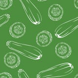 Courgetteoverzicht op groene achtergrond Het naadloze patroon van groenten royalty-vrije illustratie Courgetteoverzicht op groene achtergrond Het naadloze patroon van groenten royalty-vrije illustratie