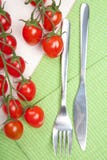 Couteau et tomates de fourchette image libre de droits Couteau et tomates de fourchette image libre de droits