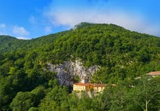 Covadonga Santa Cueva a Catholic sanctuary cave in Asturias stock photography Covadonga Santa Cueva a Catholic sanctuary cave in Asturias stock photography