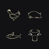Cow, fish, chicken and pig - vector