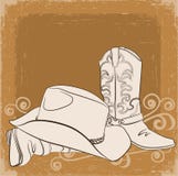 Cowboy boots and hat.Vector grunge background vector illustration Cowboy boots and hat.Vector grunge background vector illustration