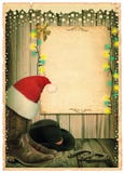 Cowboy Christmas background with Santa hat and antique paper for royalty free illustration Cowboy Christmas background with Santa hat and antique paper for royalty free illustration