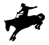 Cowboy het berijden paard bij rodeo. stock illustratie Cowboy het berijden paard bij rodeo. stock illustratie
