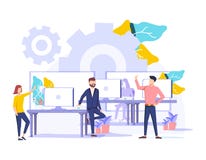 Coworking vektorillustration Stiliserat baner med folk som delar kontoret Riktad själv, kollaborativt, böjligt royaltyfri illustrationer Coworking vektorillustration Stiliserat baner med folk som delar kontoret Riktad själv, kollaborativt, böjligt royaltyfri illustrationer