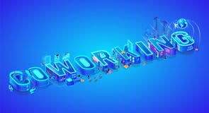 Coworking Το Isometric τρισδιάστατο Word Δημιουργική ροή της δουλειάς ελεύθερη απεικόνιση δικαιώματος Coworking Το Isometric τρισδιάστατο Word Δημιουργική ροή της δουλειάς ελεύθερη απεικόνιση δικαιώματος