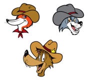 Coyote, Fox, Wolf Cowboys Stock Photo