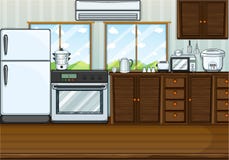 Cozinha completamente com mobília e equipamentos ilustração stock Cozinha completamente com mobília e equipamentos ilustração stock
