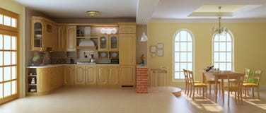 Cozinha e sala de jantar luxuosas clássicas ilustração stock Cozinha e sala de jantar luxuosas clássicas ilustração stock