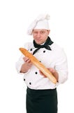 Cozinheiro chefe com baguette foto de stock royalty free Cozinheiro chefe com baguette foto de stock royalty free