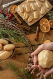 Cozy Christmas woman baking Christmas Cookies cozy rustic background royalty free stock photo Cozy Christmas woman baking Christmas Cookies cozy rustic background royalty free stock photo