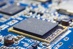 CPU Processing unit on electronic circuit board. Chipset with bl Royalty Free Stock Images CPU Processing unit on electronic circuit board. Chipset with bl Royalty Free Stock Images