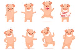 Vector little cartoon pigs characters posing in different situations. Set 1 vector illustration Vector little cartoon pigs characters posing in different situations. Set 1 vector illustration