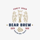 Craft Beer Abstract Vector Sign, Symbol or Logo Template. Hand Drawn Beer Glass with Foam Crown, Bears and Hop Sketch royalty free illustration Craft Beer Abstract Vector Sign, Symbol or Logo Template. Hand Drawn Beer Glass with Foam Crown, Bears and Hop Sketch royalty free illustration