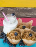 Cranberry Muffins With Milk On Wooden Background. Stock Photos Cranberry Muffins With Milk On Wooden Background. Stock Photos