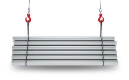 Crane i ganci con la pila di tubi d'acciaio del metallo isolati sulle sedere bianche royalty illustrazione gratis Crane i ganci con la pila di tubi d'acciaio del metallo isolati sulle sedere bianche royalty illustrazione gratis
