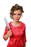 Crazy Young Female With Big Kitchen Knife Isolated Stock Photography Crazy Young Female With Big Kitchen Knife Isolated Stock Photography