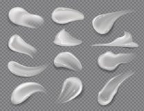 Cream smears. Realistic white cosmetic gel, creamy toothpaste blobs on transparent background. Vector skincare lotion stock illustration Cream smears. Realistic white cosmetic gel, creamy toothpaste blobs on transparent background. Vector skincare lotion stock illustration
