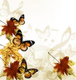 Creative Art Music Background With Autumn Leafs, Notes And Butte Royalty Free Stock Photography
