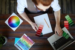 Creative Designer Choosing Color Scheme royalty free stock photo Creative Designer Choosing Color Scheme royalty free stock photo