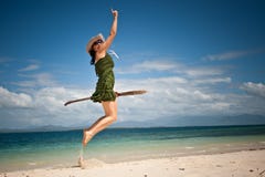 Creative girl happy jump at tropical beach royalty free stock images Creative girl happy jump at tropical beach royalty free stock images
