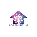 Creative green hand tree and house logo design. Natural home care logo. stock illustration Creative green hand tree and house logo design. Natural home care logo. stock illustration