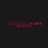 Creative happy new year 2019 design with Progress loading bar with airplane is in a dotted line. The flying apartment is. Black. The waypoint is for a tourist vector illustration Creative happy new year 2019 design with Progress loading bar with airplane is in a dotted line. The flying apartment is. Black. The waypoint is for a tourist vector illustration