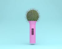 Creative Idea Layout Cactus Microphone Floating On Blue Pastel B Stock Photo Creative Idea Layout Cactus Microphone Floating On Blue Pastel B Stock Photo