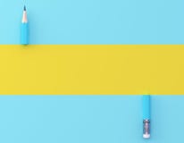 Creative Idea Layout Made Of Blue Pencil Contrast Yellow And Blue Pastel Background. Minimal Template With Copy Space By Top View. Stock Photos